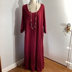 NWT SOFT SURROUNDINGS PLUS 3X MAXI CRANBERRY JERSEY KNIT DRESS POCKETS 3/4 SLEEV